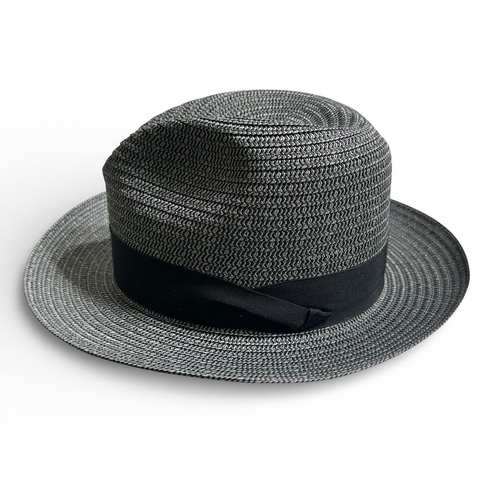Stetson Andover Florentine Milan Straw Fedora Hat Men's Size 7 Gray USA